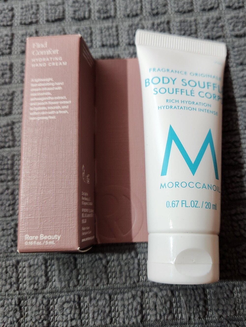 Bundle Of 2 Lotions Moroccanoil Body Soufflé And Rare Beauty Cream Sample Sized